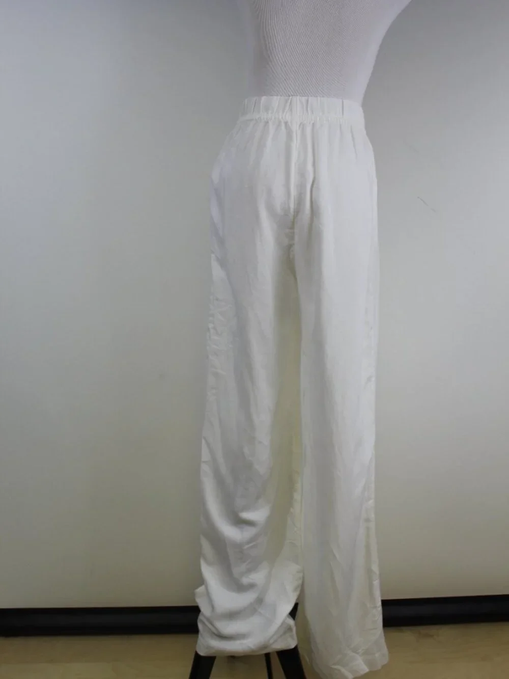 H&M Linen Blend Wide Leg Pants Medium White Beachy‎ Elastic Waist